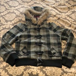 Empyre Black and Grey Plaid Fur Lined Hood Jacket